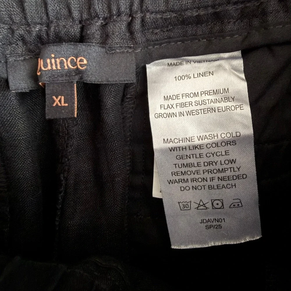 Quince European Linen Wide Leg Pants Size XL Black Drawstring Smocked Pockets